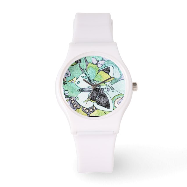 Fancy Butterfly Collage Water Colour Print Designe Watch (Front)