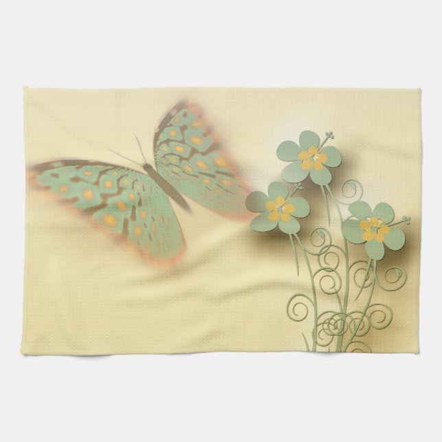 Fancy Butterfly & Flowers Kitchen Towel (Horizontal)