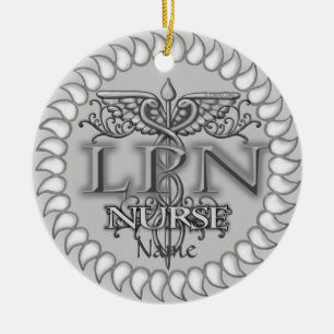 Fancy Caduceus LPN nurse Ceramic Ornament