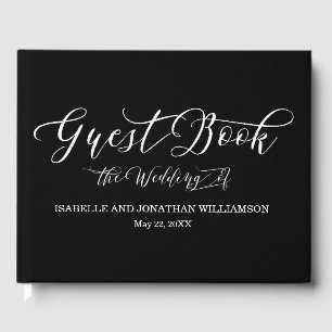 Fancy Calligraphy Black White Elegant Guest Book