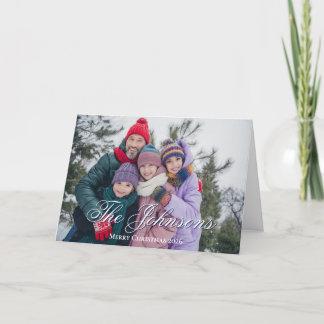Fancy Calligraphy Family Name and Photo Holiday Card