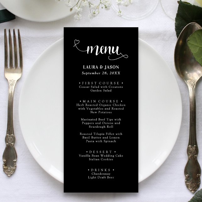 Fancy Calligraphy Script Rustic Wedding Menus (Fancy calligraphy script wedding menus add romantic charm while guiding guests through your meal)