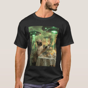 Fancy Cat Alien Invasion Tea Party UFO Apocalypse  T-Shirt