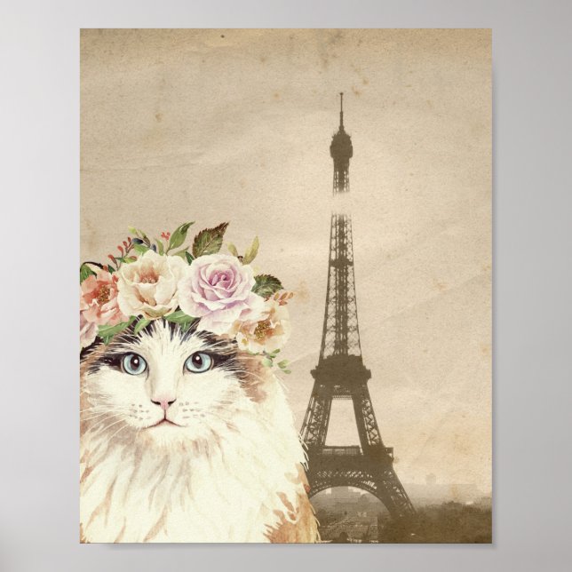 Fancy Cat & Eiffel Tower Art Print (Front)