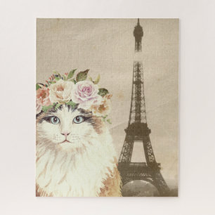 Fancy Cat & Eiffel Tower  Jigsaw Puzzle