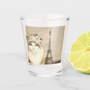 Fancy Cat & Eiffel Tower  Shot Glass