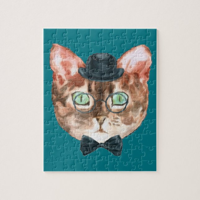 Fancy Cat Lovers Decor Top Hat Glasses Jigsaw Puzzle (Vertical)
