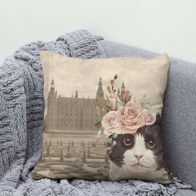 Fancy Cat & The Castle Throw Pillow (Creator Uploaded)