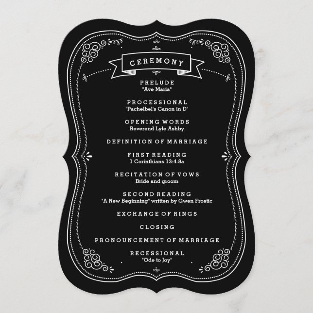 Fancy Chalkboard Vintage Wedding Programme (Devant)