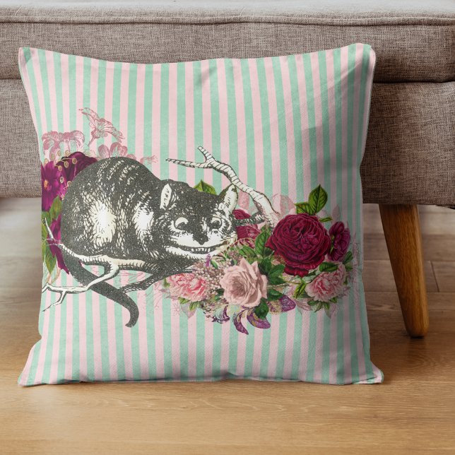 Fancy Cheshire Cat Collage Throw Pillow (Creator Uploaded)