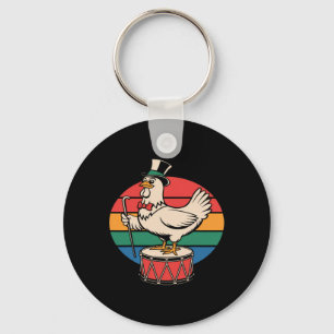 Fancy Chicken On Drum Retro Rainbow Marching Nd _1 Keychain