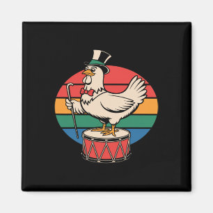Fancy Chicken On Drum Retro Rainbow Marching Nd _1 Magnet