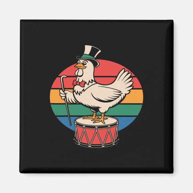 Fancy Chicken On Drum Retro Rainbow Marching Nd  Magnet (Front)