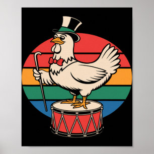 Fancy Chicken On Drum Retro Rainbow Marching Nd  Poster