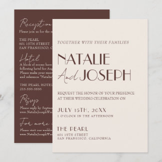 Fancy Chocolate Brown All In One Old Money Wedding Invitation