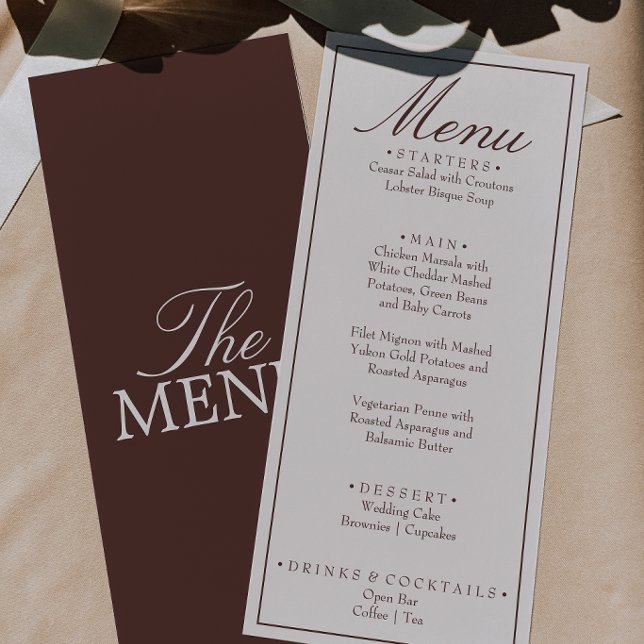 Fancy Chocolate Brown Cream Old Money Wedding Menu (Creator Uploaded)