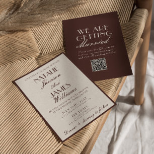 Fancy Chocolate Brown Old Money QR Code Wedding Invitation