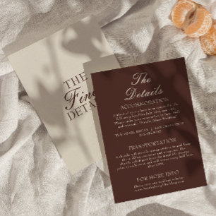 Fancy Chocolate Brown Old Money Wedding Details Enclosure Card