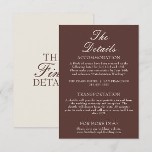 Fancy Chocolate Brown Old Money Wedding Details Enclosure Card