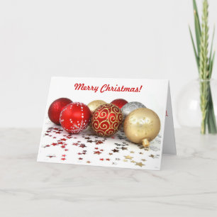 Fancy Christmas Ball Ornaments with Shiny Stars Holiday Card