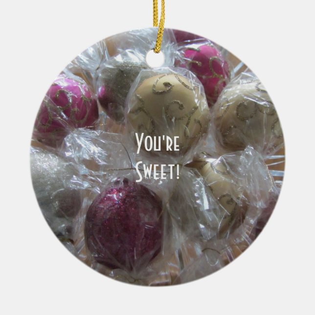 Fancy  Christmas Candy Ceramic Ornament (Front)