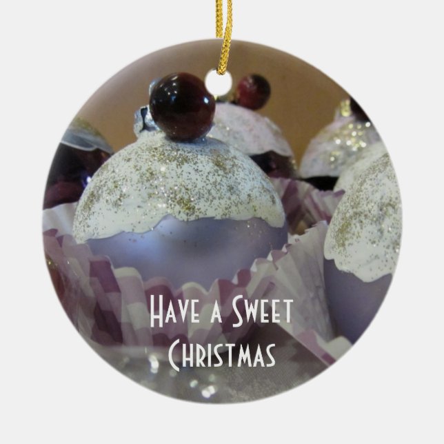Fancy  Christmas Cupcake Ceramic Ornament (Front)