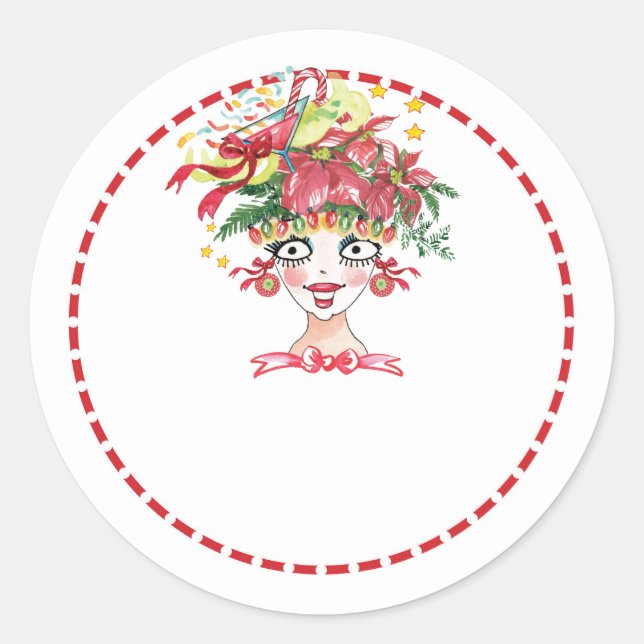 Fancy Christmas Sassy Lady Classic Round Sticker (Front)