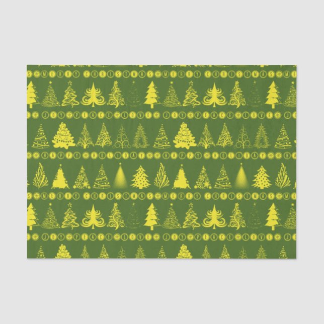 Fancy Christmas Tree Green Yellow Tissue Paper (Front)