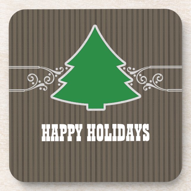 Fancy Christmas Tree Swirls Coaster Set (Front)