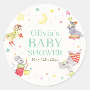Fancy Circus Carnival Animals Baby Shower Classic Round Sticker