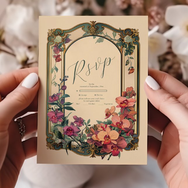 Fancy Classic Decorative Art Nouveau Wedding RSVP Card (Creator Uploaded)
