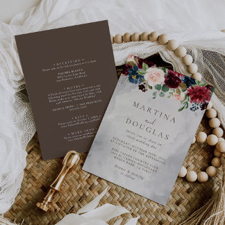 Fancy Classic Flowers Back & Front Wedding Invitation