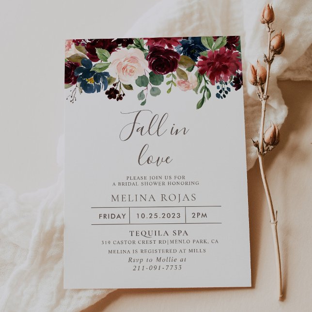Fancy Classic Flowers Fall in Love Bridal shower  Invitation (Creator Uploaded)