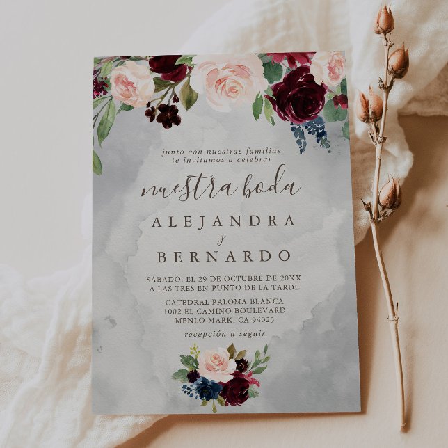 Fancy Classic Flowers Nuestra Boda Invitation (Creator Uploaded)