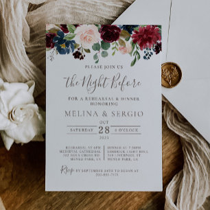 Fancy Classic Flowers Rehearsal Dinner  Invitation