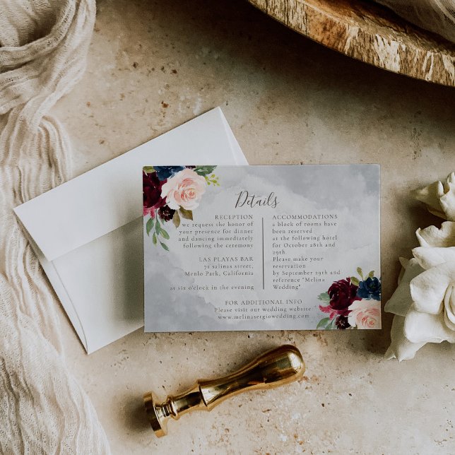 Fancy Classic Roses Peony Flowers Wedding Details  Enclosure Card (Creator Uploaded)