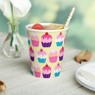 Fancy, Colourful Cupcakes On Yellow Birthday   Paper Cups