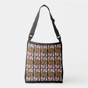 Fancy Colourful Heart Queen on Playing Cards Black Crossbody Bag