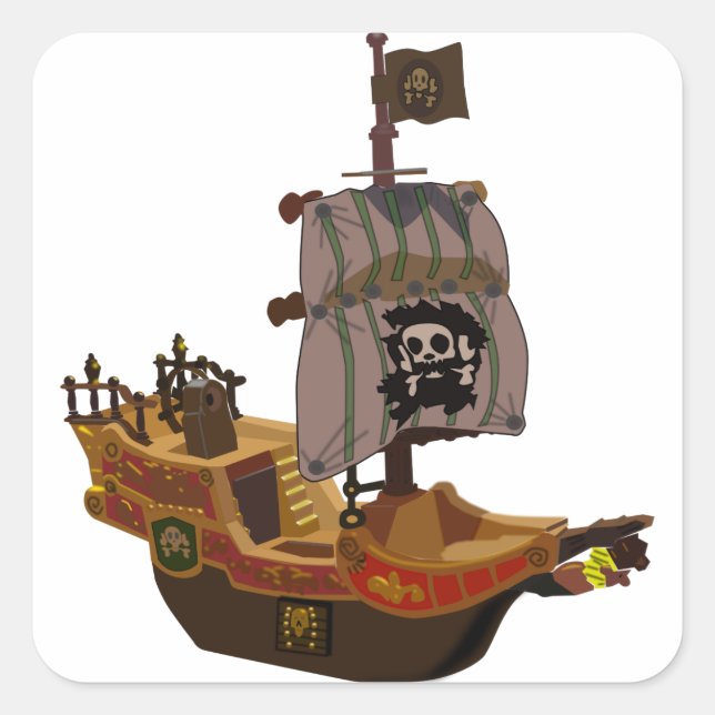 Fancy Colourful Wooden Pirate Ship Square Sticker (Front)