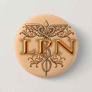 Fancy Copper Caduceus LPN Nurse 2 Inch Round Button