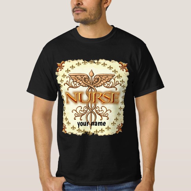 Fancy copper caduceus nurse  T-Shirt (Front)