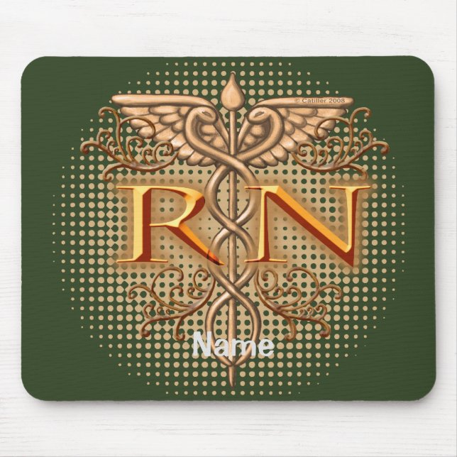 Fancy Copper Caduceus RN Nurse Mouse Pad (Front)