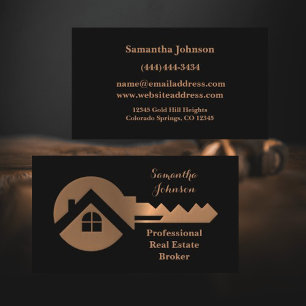 Fancy Copper Key Real Estate Broker Business Card