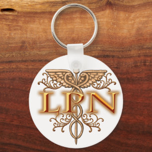 Fancy Copper LPN Nurse Caduceus custom name Keychain
