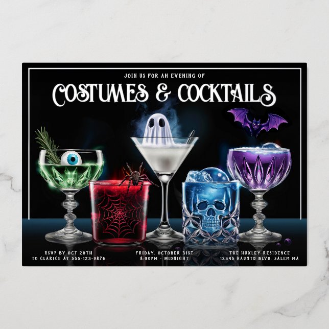 Fancy Costumes & Cocktails Custom Foil Invitation (Front)