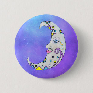 Fancy Crescent Moon Face Bright Abstract Shapes 2 Inch Round Button