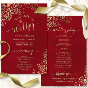 Fancy Crimson Red & Gold Budget Wedding Programme