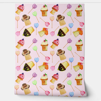 Fancy Cupcakes And Heart Lollipops Sweet Shop Wallpaper