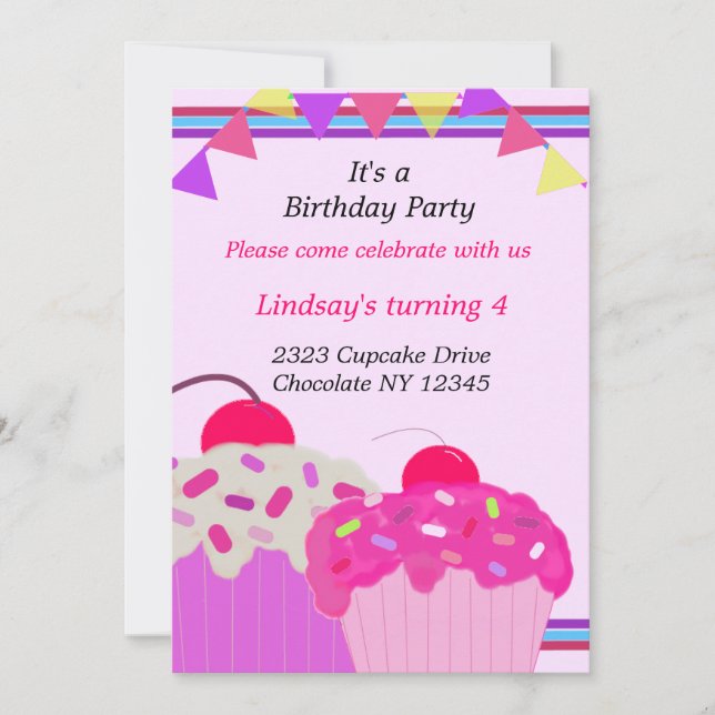 Fancy Cupcakes Birthday Party Invitation (Front)