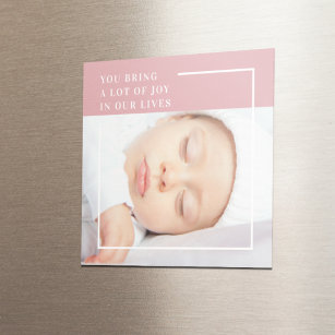 Fancy Cute Baby Photo   Pink & White   Quote  Magnet